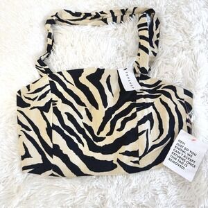 ASOS TopShop Womens Sz 10 Linen Blend Zebra Print Woven Crop Top NWT Square Neck